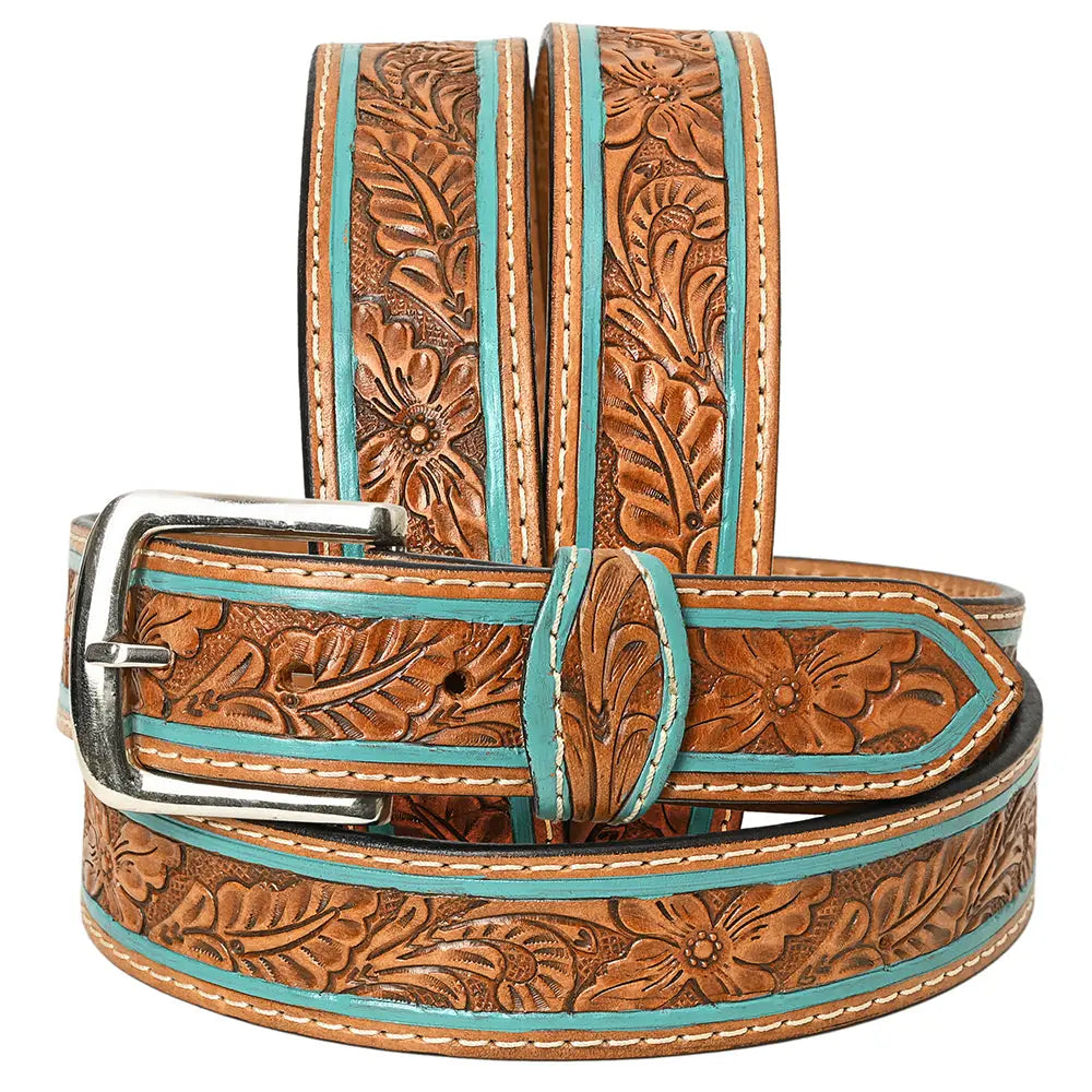 Ceinture à motif floral et bordure turquoise