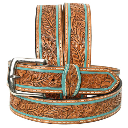 Ceinture à motif floral et bordure turquoise