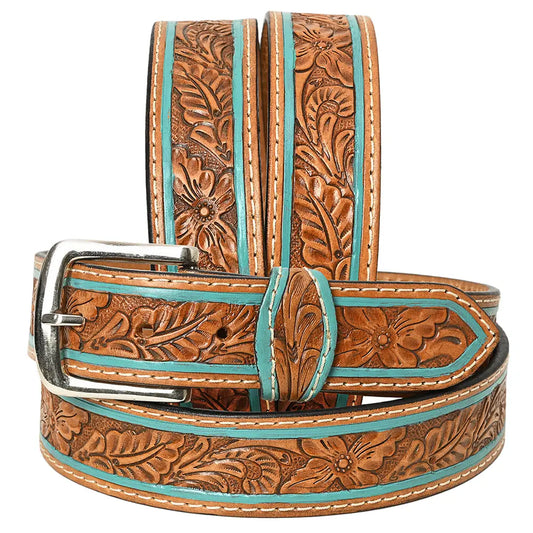 Ceinture à motif floral et bordure turquoise