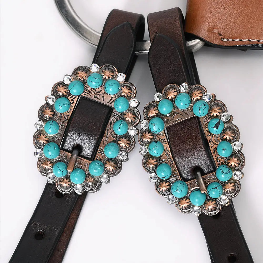 Turquoise and Cowhide Tripping Collar