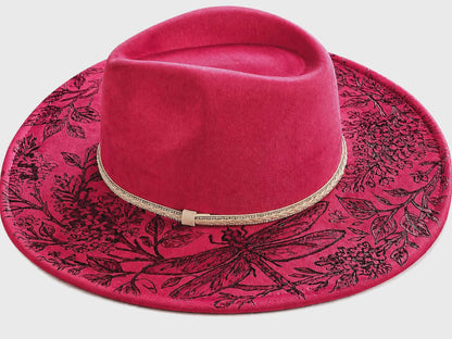 Hand Burned Red Butterfly Hat