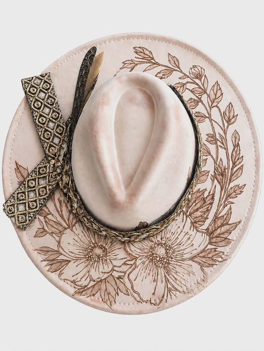 Hand Burned Floral Hat