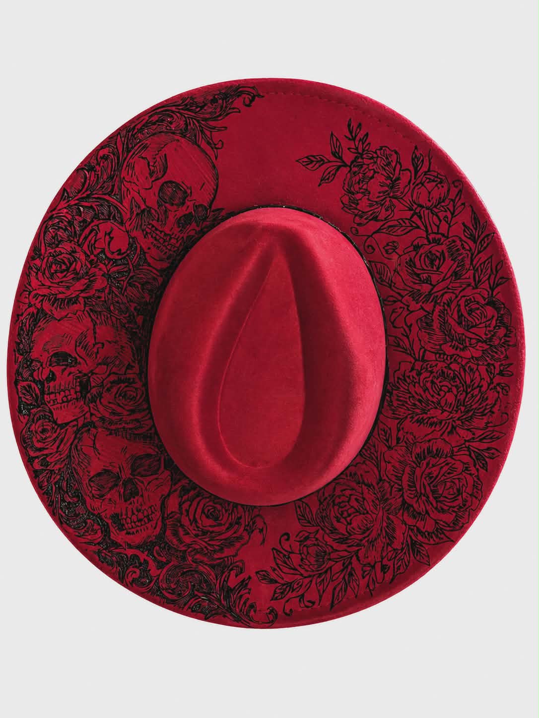 Hand Burned Skulls & Roses Hat