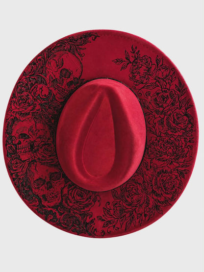 Hand Burned Skulls & Roses Hat